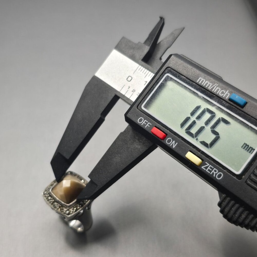 Sterling Silver 925 Smokey Quartz Marcasite Ring Size 8 Checkerboard Dome 7.02g - Picture 9 of 15